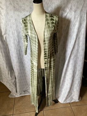Love Culture Olive Tie-Dye Long Open-Front Duster